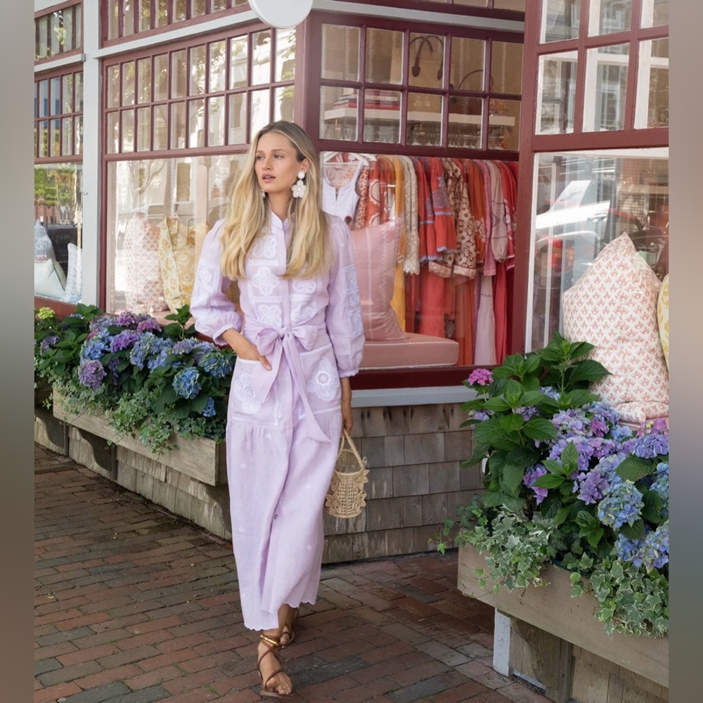 ASHA Mango Colored button up, tie waist dress - Picture 2 of 5